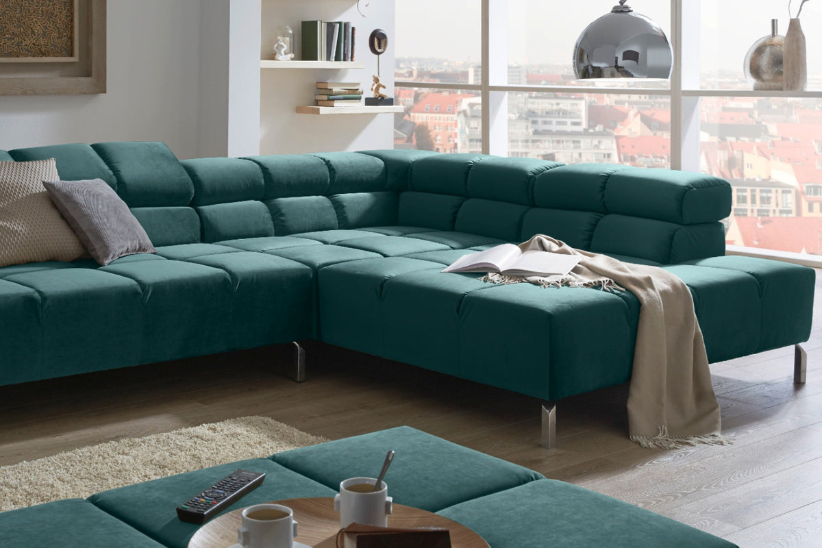 KAWOLA Sofa NELSON Ecksofa Velvet smaragd