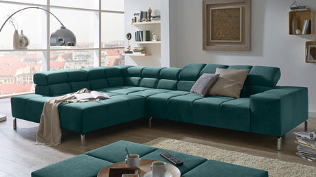 KAWOLA Sofa NELSON Ecksofa Velvet smaragd, Rechts, Relaxfunktion