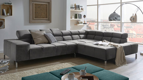 KAWOLA Sofa NELSON Ecksofa Velvet stone, Links, Relaxfunktion