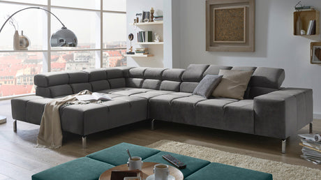 KAWOLA Sofa NELSON Ecksofa Velvet stone, Rechts, Ohne Komfortfunktion