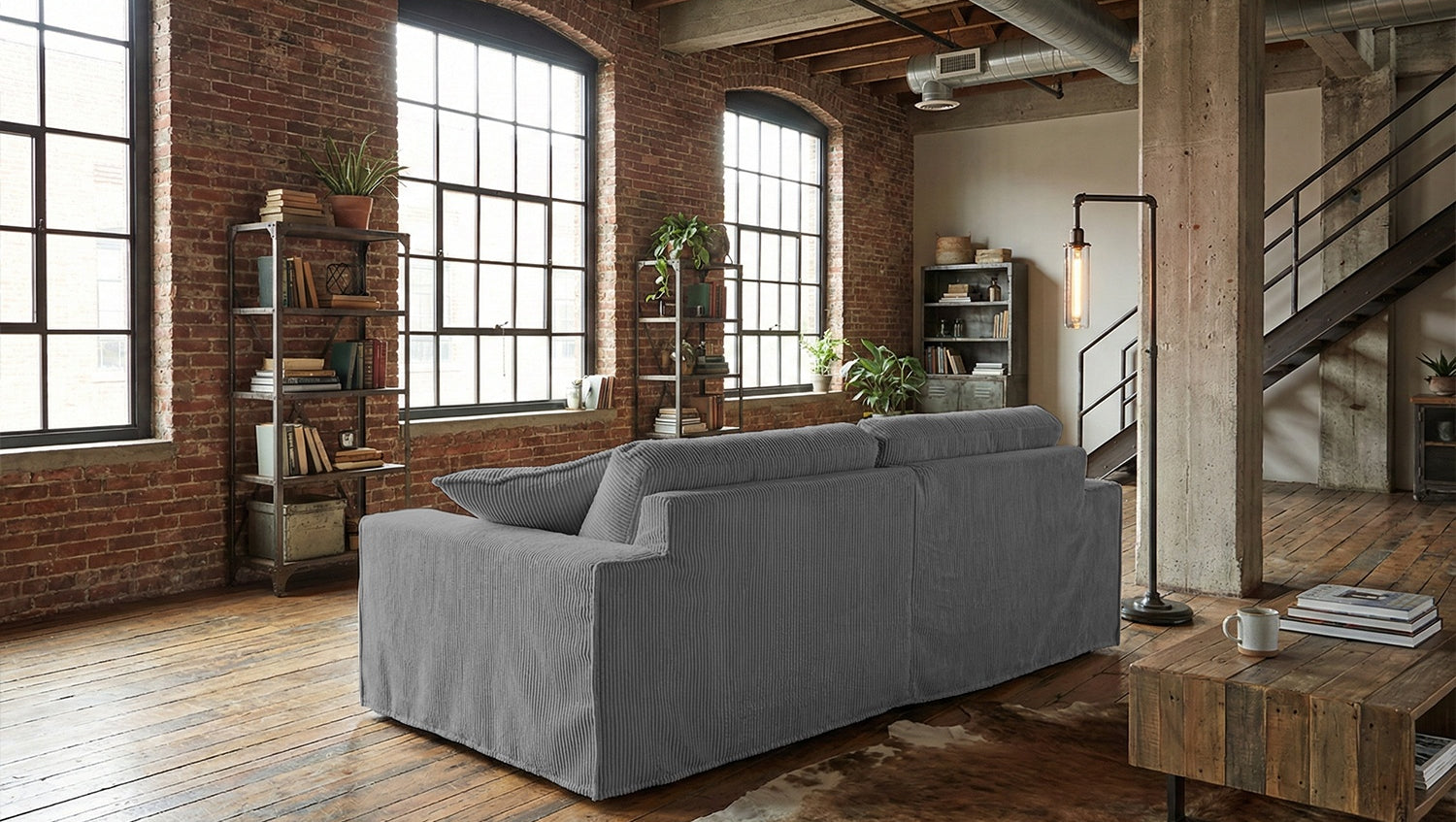 KAWOLA Sofa NETTA 3-Sitzer Bezug abziehbar Cord grau