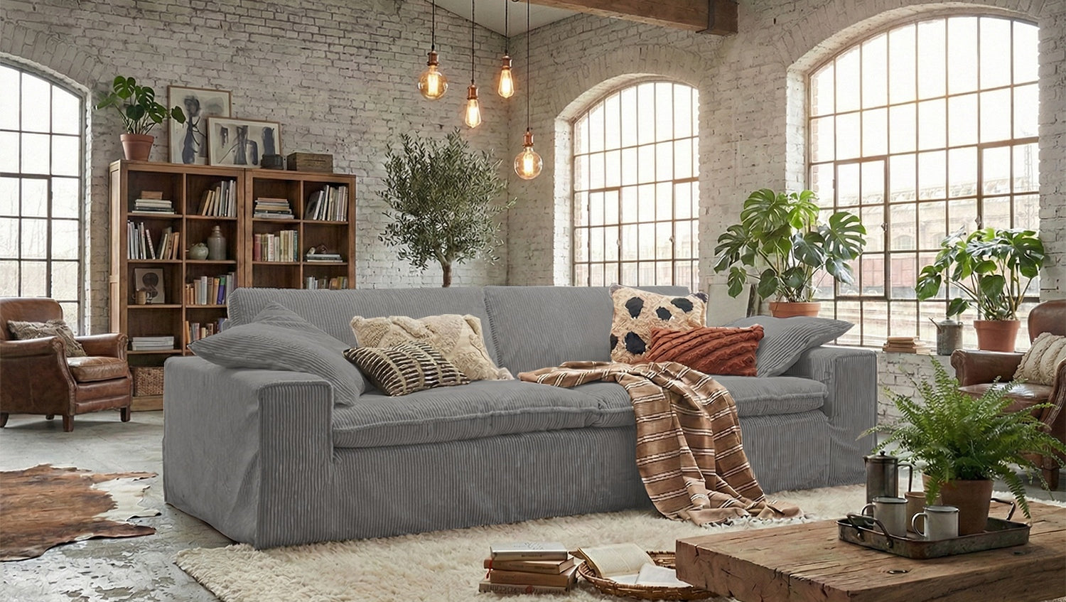 KAWOLA Sofa NETTA 3-Sitzer Bezug abziehbar Cord grau, 3-Sitzer