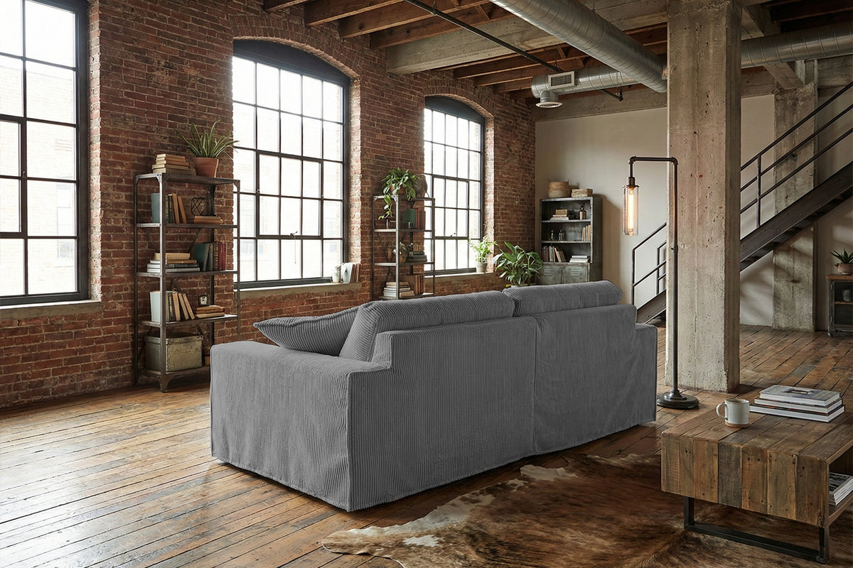 KAWOLA Sofa NETTA 3-Sitzer Bezug abziehbar Cord grau