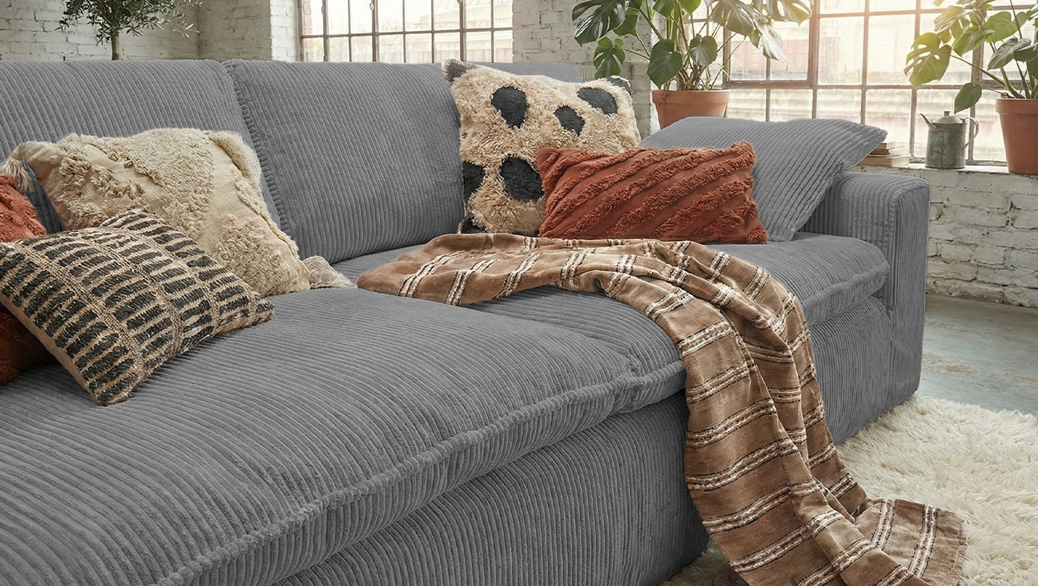 KAWOLA Sofa NETTA 3-Sitzer Bezug abziehbar Cord grau