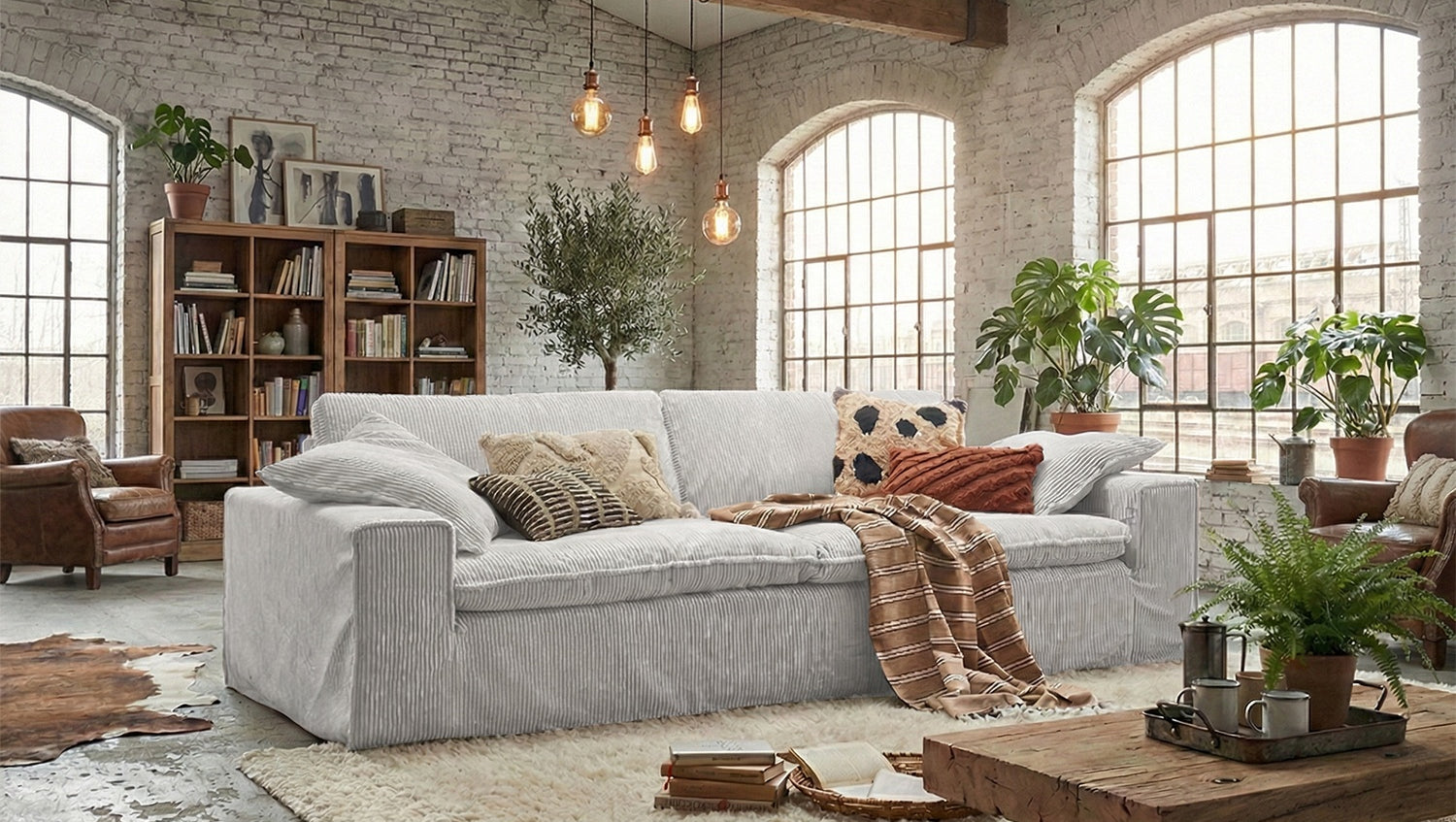 KAWOLA Sofa NETTA 3-Sitzer Bezug abziehbar Cord hellgrau, 3-Sitzer