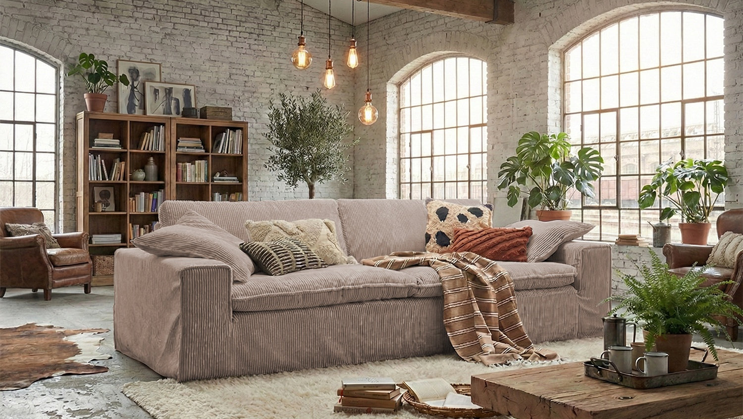 KAWOLA Sofa NETTA 3-Sitzer Bezug abziehbar Cord taupe, 3-Sitzer