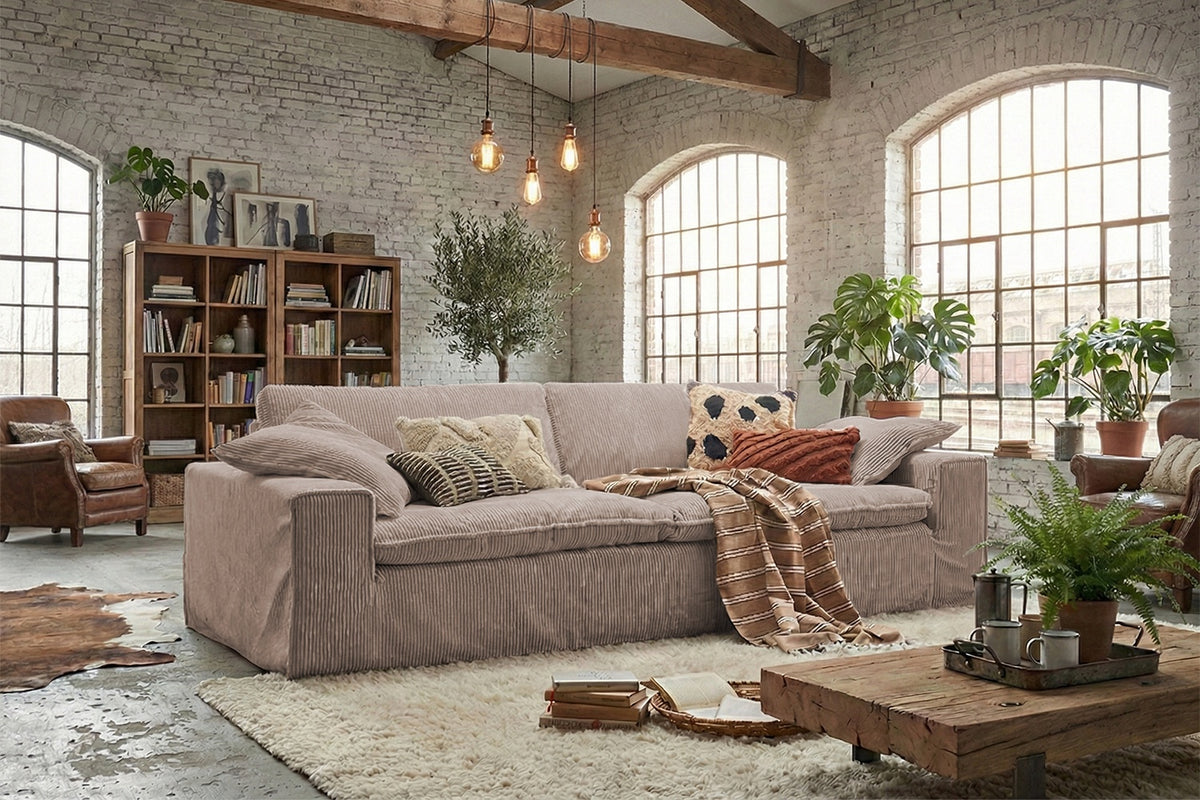 KAWOLA Sofa NETTA 3-Sitzer Bezug abziehbar Cord taupe, 3-Sitzer