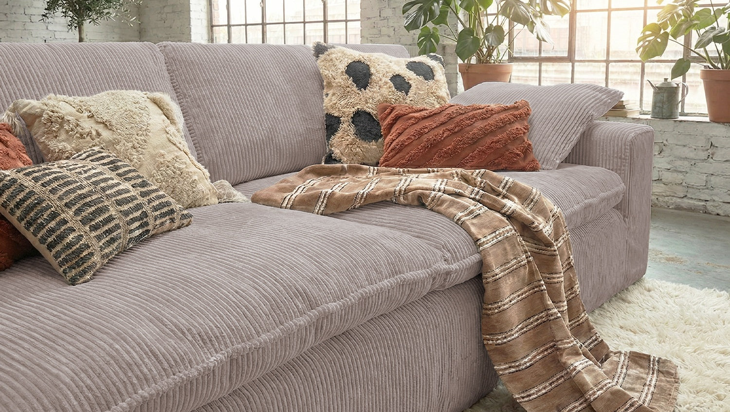 KAWOLA Sofa NETTA 3-Sitzer Bezug abziehbar Cord taupe