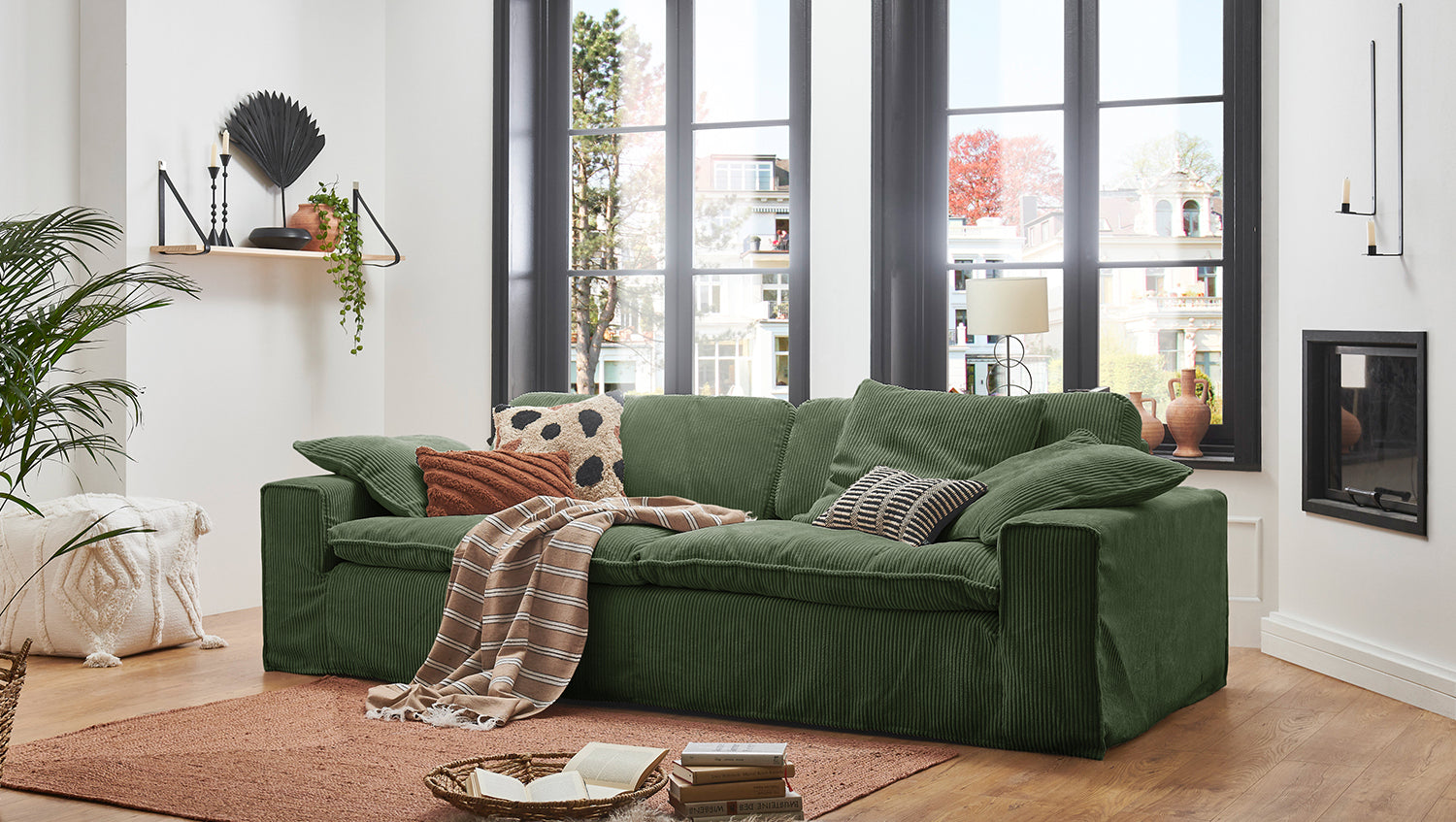 KAWOLA Sofa NETTA 4Sitzer Bezug abziehbar Cord moosgrün