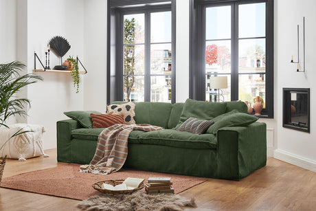 KAWOLA Sofa NETTA 4Sitzer Bezug abziehbar Cord moosgrün
