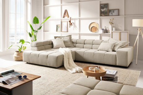 KAWOLA Sofa NEVADA Ecksofa Feincord beige, Links, Relaxfunktion