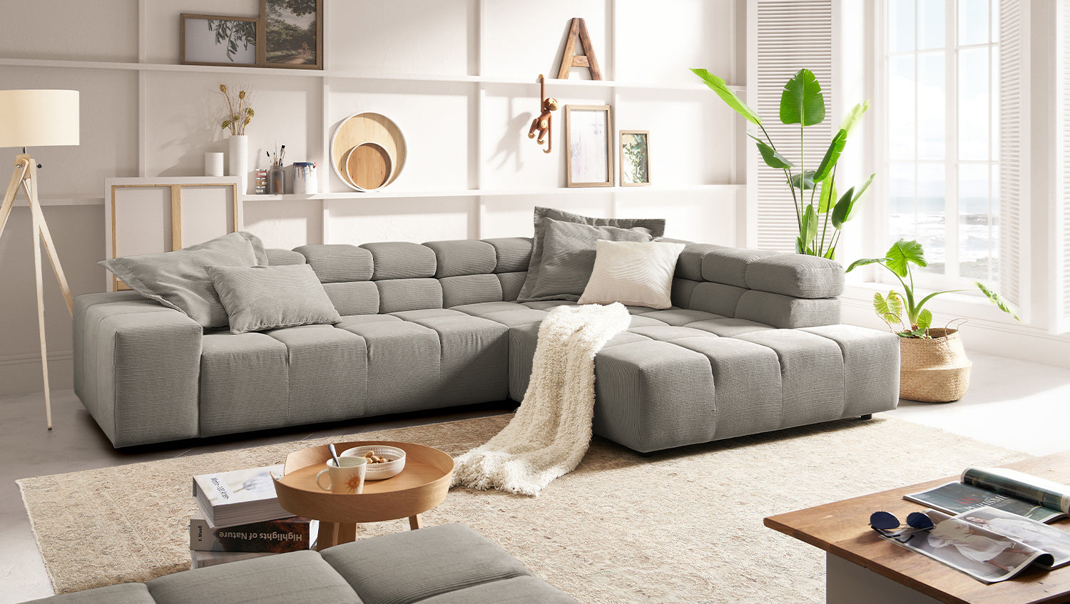 KAWOLA Sofa NEVADA Ecksofa Feincord grau, Rechts, Ohne Komfortfunktion