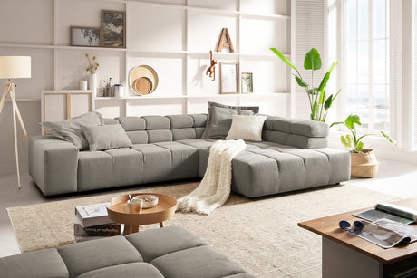 KAWOLA Sofa NEVADA Ecksofa Feincord grau, Rechts, Relaxfunktion