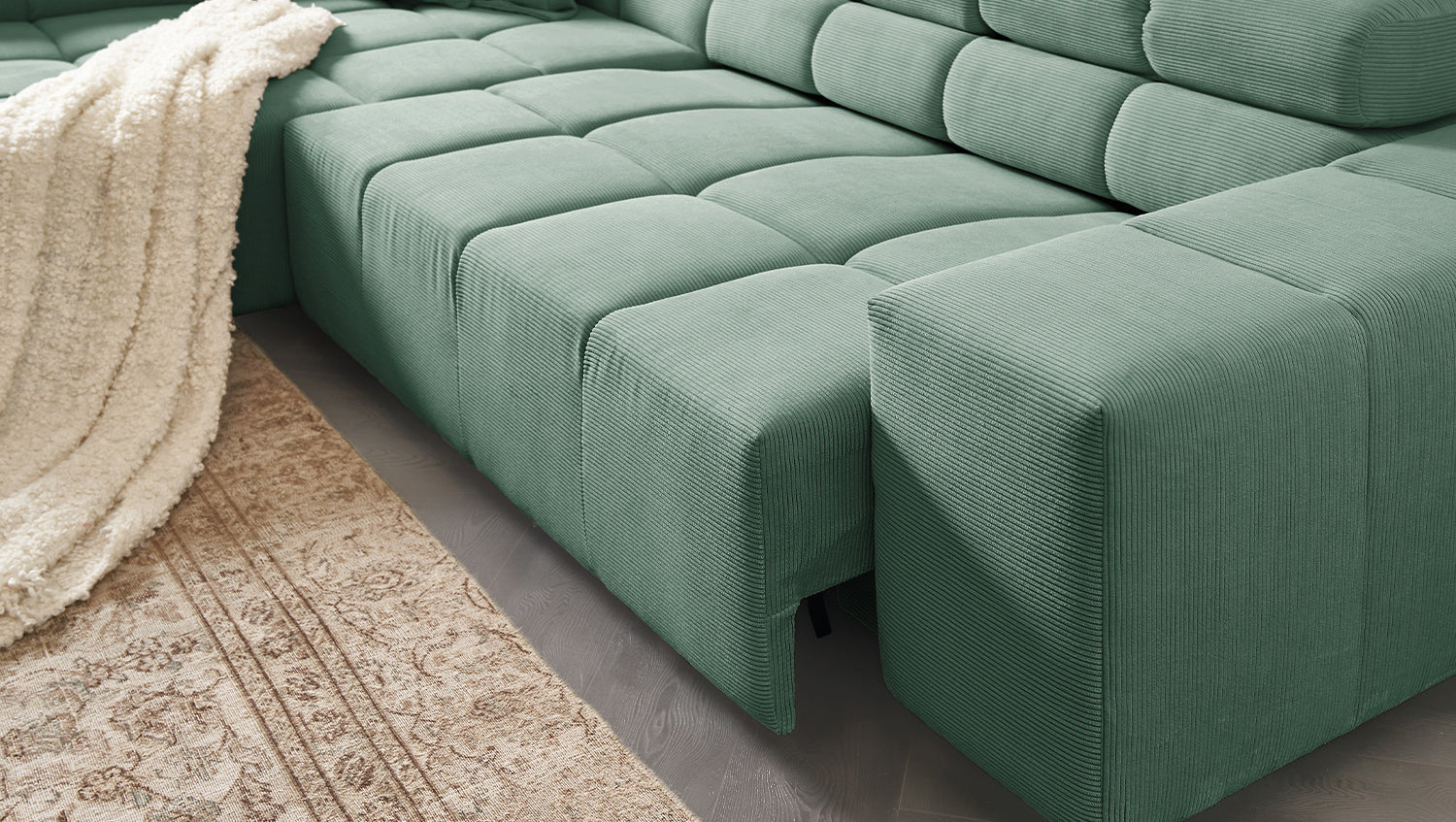 KAWOLA Sofa NEVADA Ecksofa Feincord grün