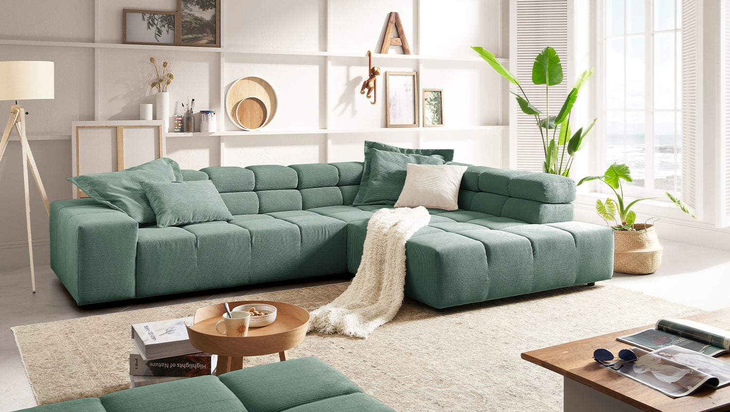KAWOLA Sofa NEVADA Ecksofa Feincord grün, Rechts, Relaxfunktion