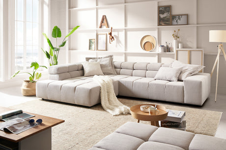 KAWOLA Sofa NEVADA Ecksofa Feincord silber, Links, Relaxfunktion