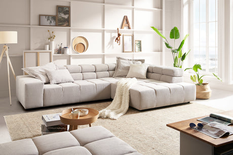 KAWOLA Sofa NEVADA Ecksofa Feincord silber, Rechts, Ohne Komfortfunktion