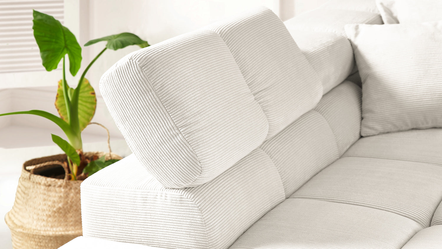 KAWOLA Sofa NEVADA Ecksofa Feincord weiß