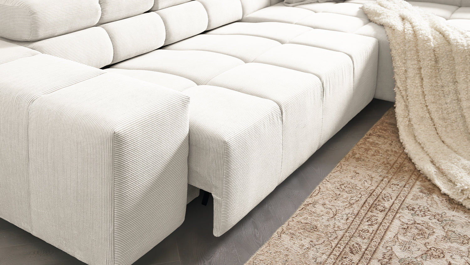 KAWOLA Sofa NEVADA Ecksofa Feincord weiß