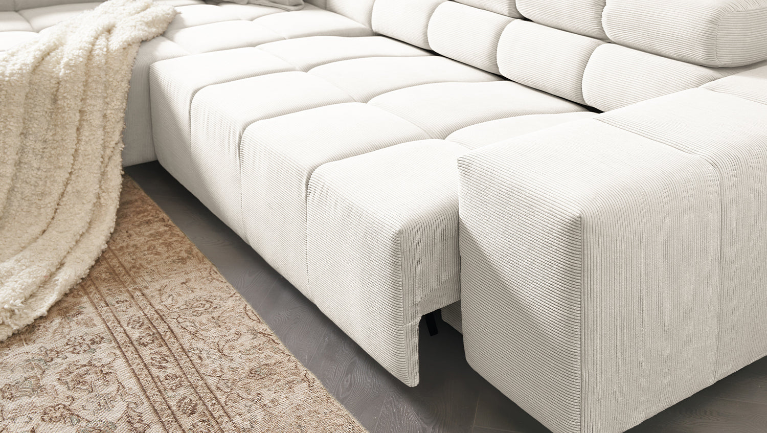 KAWOLA Sofa NEVADA Ecksofa Feincord weiß
