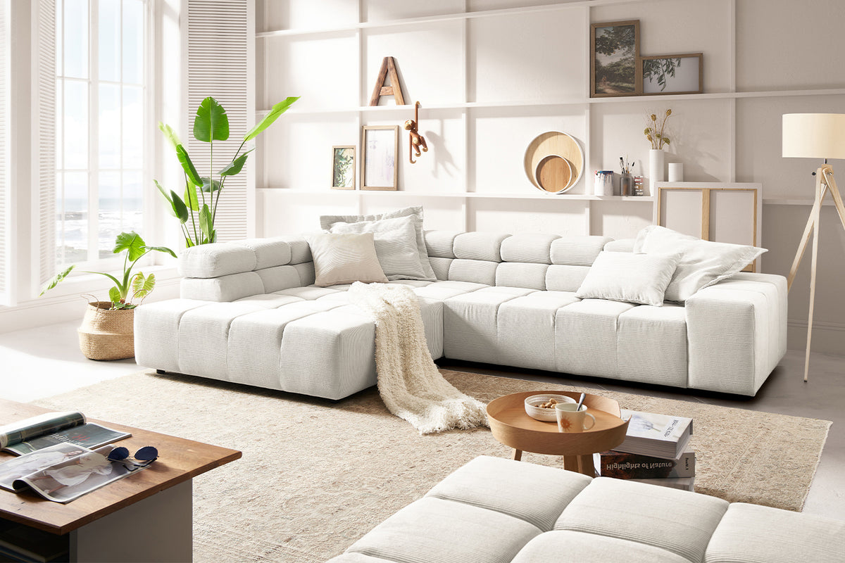 KAWOLA Sofa NEVADA Ecksofa Feincord weiß, Links, Ohne Komfortfunktion