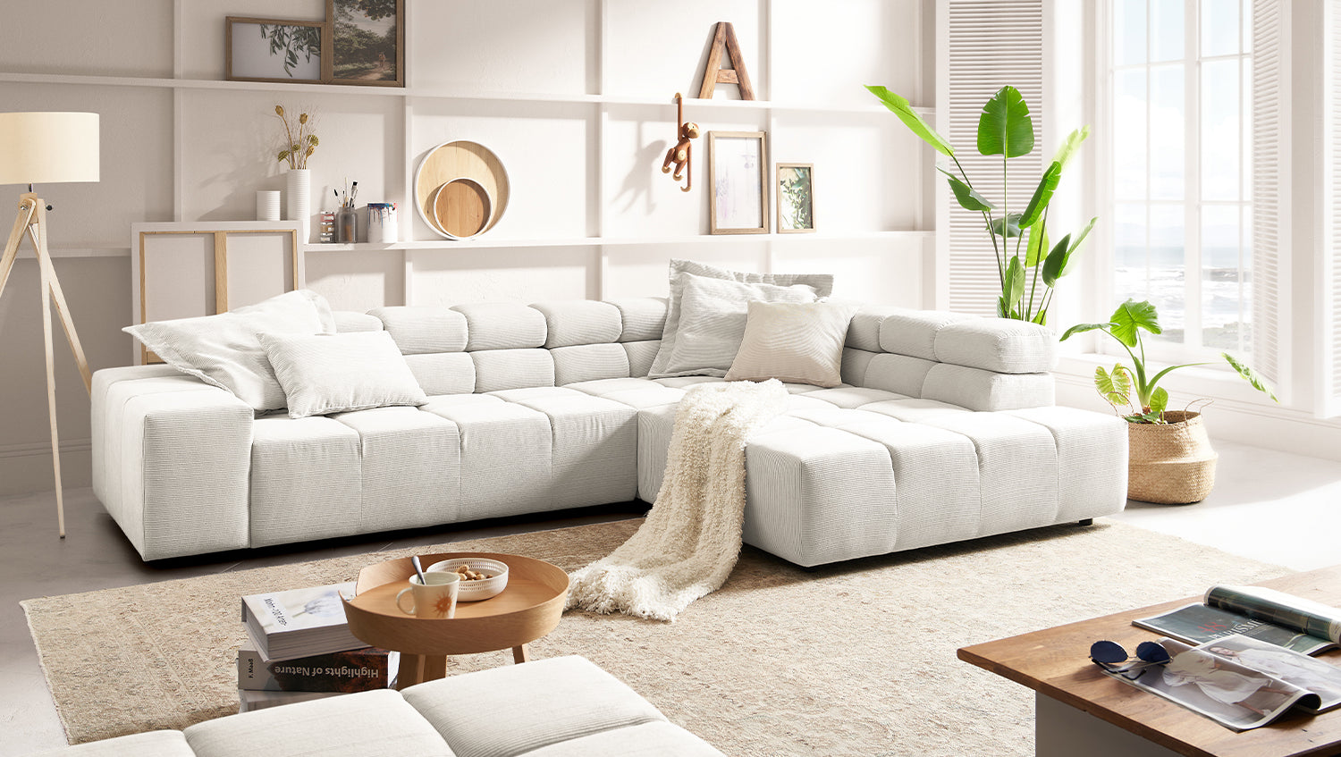 KAWOLA Sofa NEVADA Ecksofa Feincord weiß, Rechts, Ohne Komfortfunktion