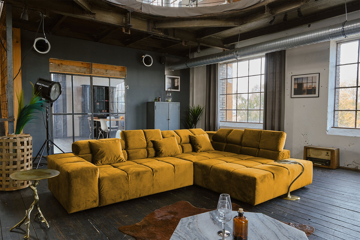 KAWOLA Sofa NEVADA Ecksofa Velvet curry