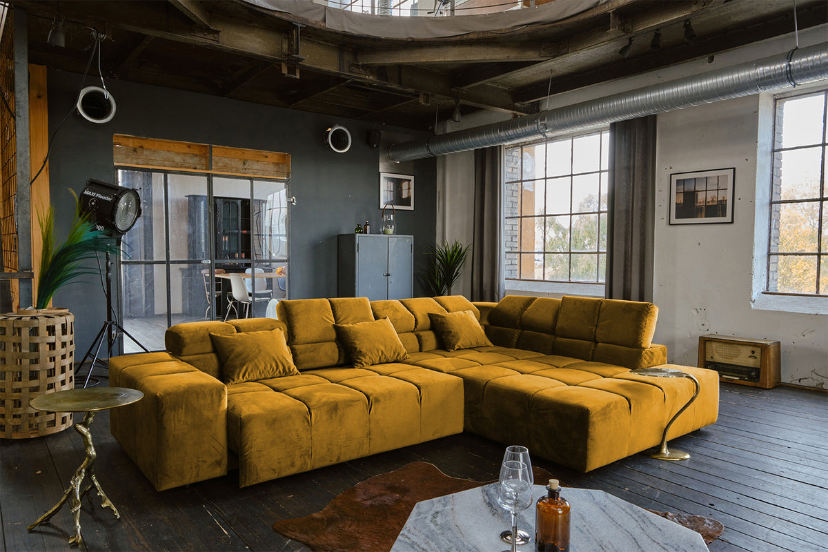 KAWOLA Sofa NEVADA Ecksofa Velvet curry
