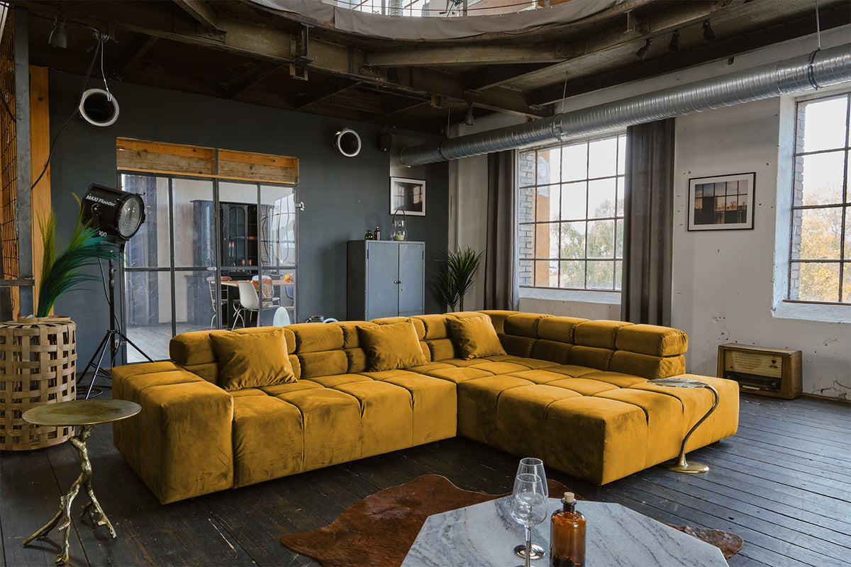 KAWOLA Sofa NEVADA Ecksofa Velvet curry