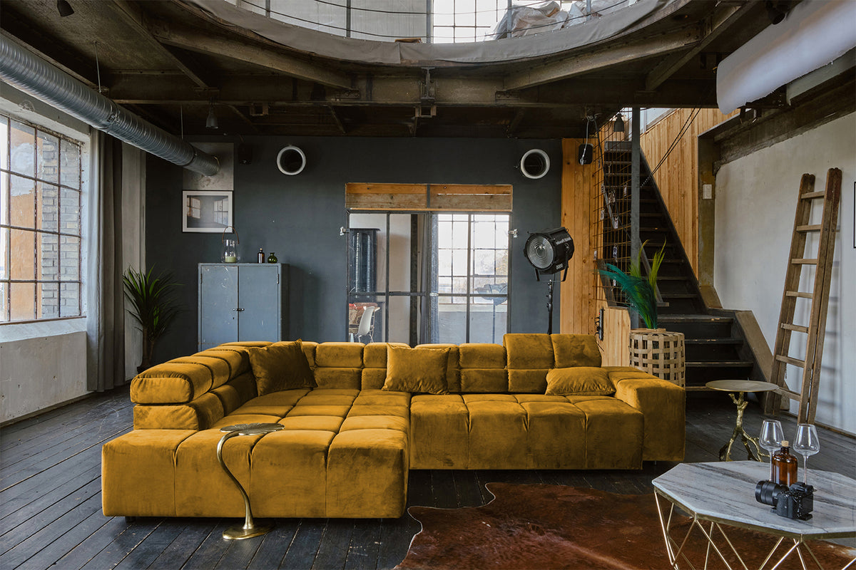 KAWOLA Sofa NEVADA Ecksofa Velvet curry