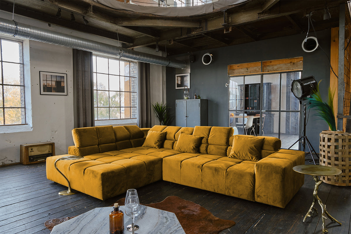 KAWOLA Sofa NEVADA Ecksofa Velvet curry
