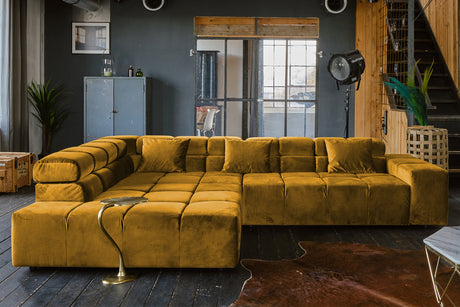KAWOLA Sofa NEVADA Ecksofa Velvet curry, Links, Relaxfunktion