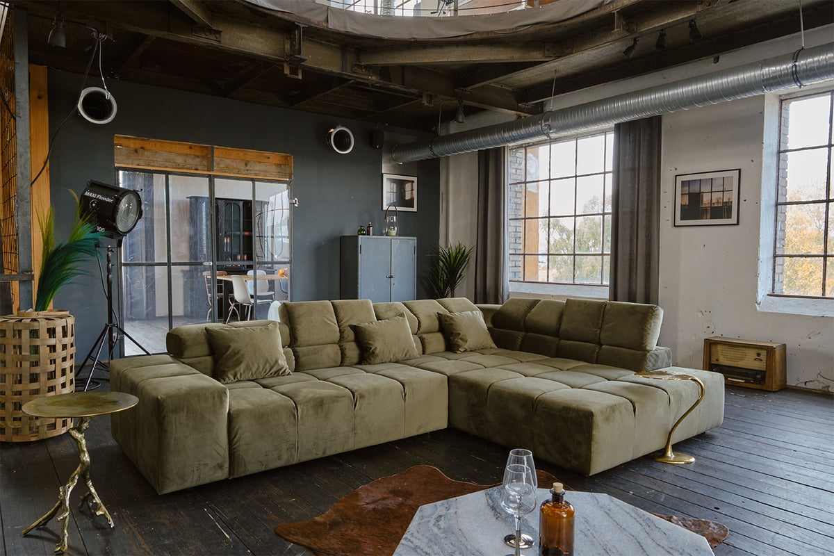 KAWOLA Sofa NEVADA Ecksofa Velvet olivgrün