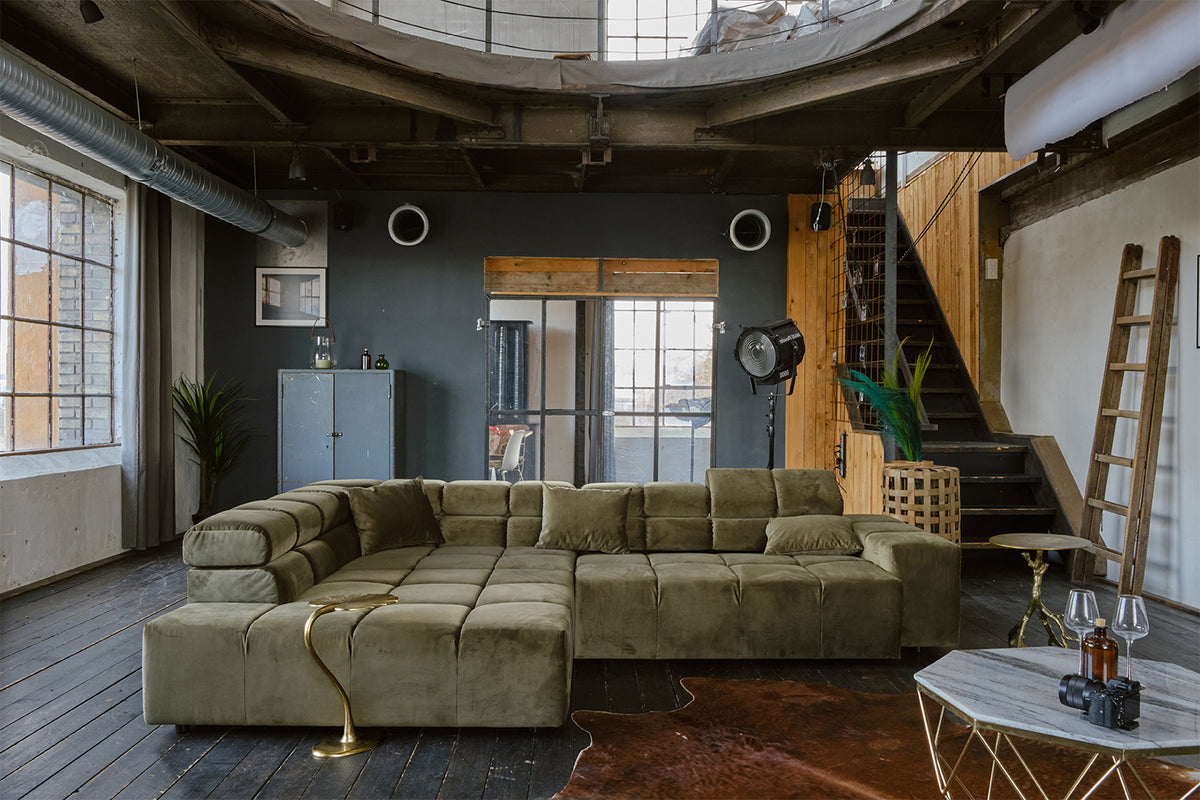 KAWOLA Sofa NEVADA Ecksofa Velvet olivgrün, Links, Relaxfunktion