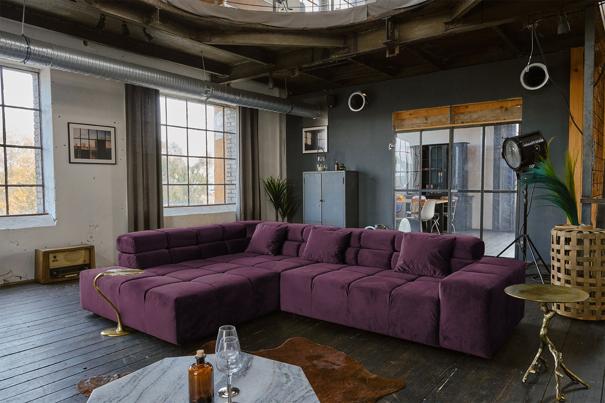 KAWOLA Sofa NEVADA Ecksofa Velvet purple
