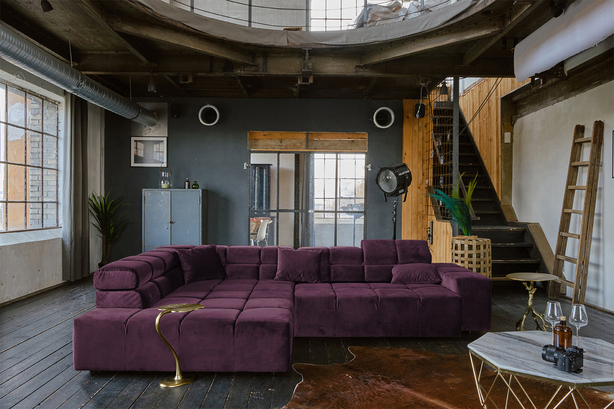 KAWOLA Sofa NEVADA Ecksofa Velvet purple