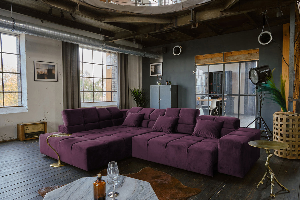 KAWOLA Sofa NEVADA Ecksofa Velvet purple