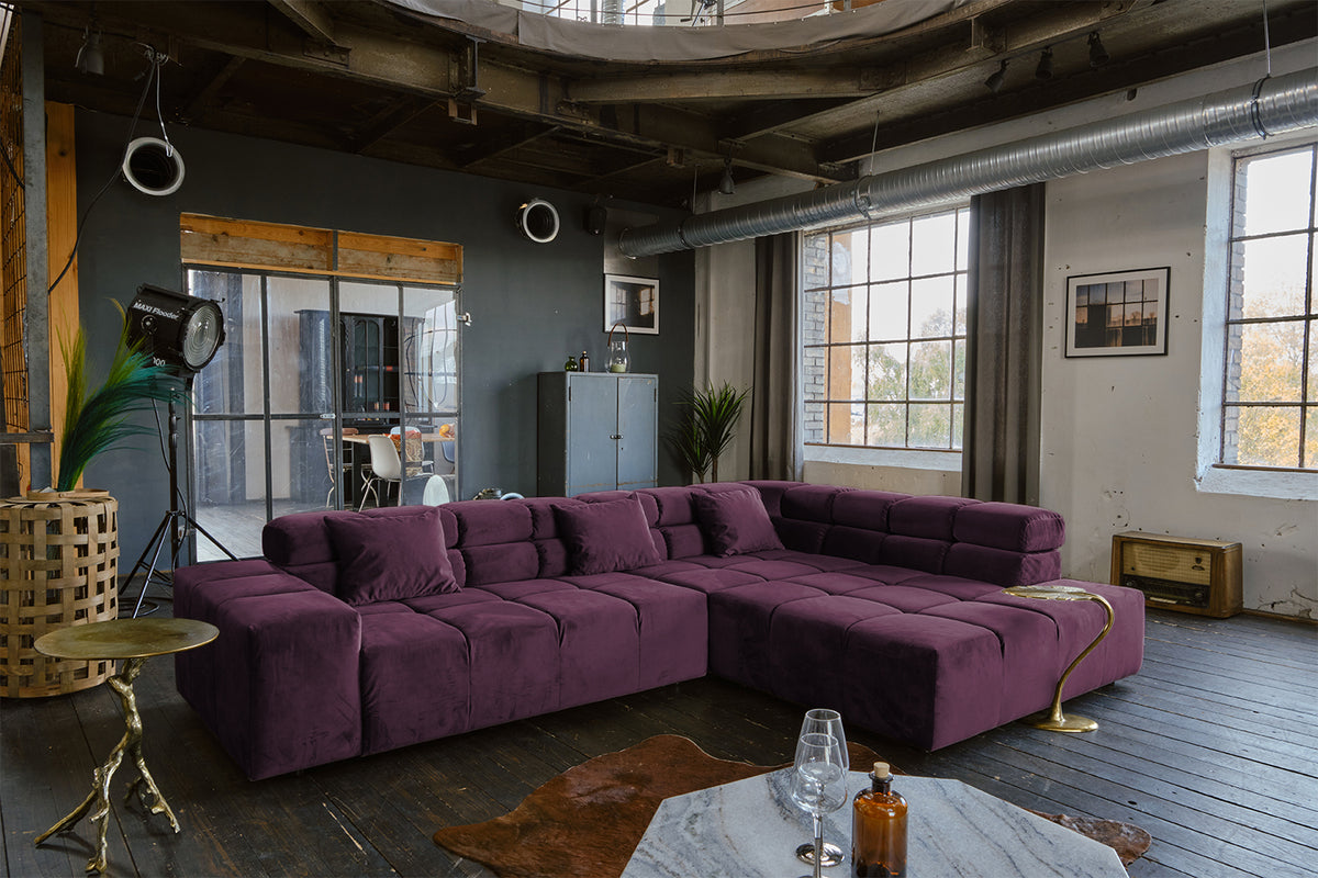 KAWOLA Sofa NEVADA Ecksofa Velvet purple