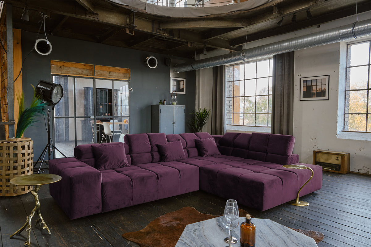 KAWOLA Sofa NEVADA Ecksofa Velvet purple