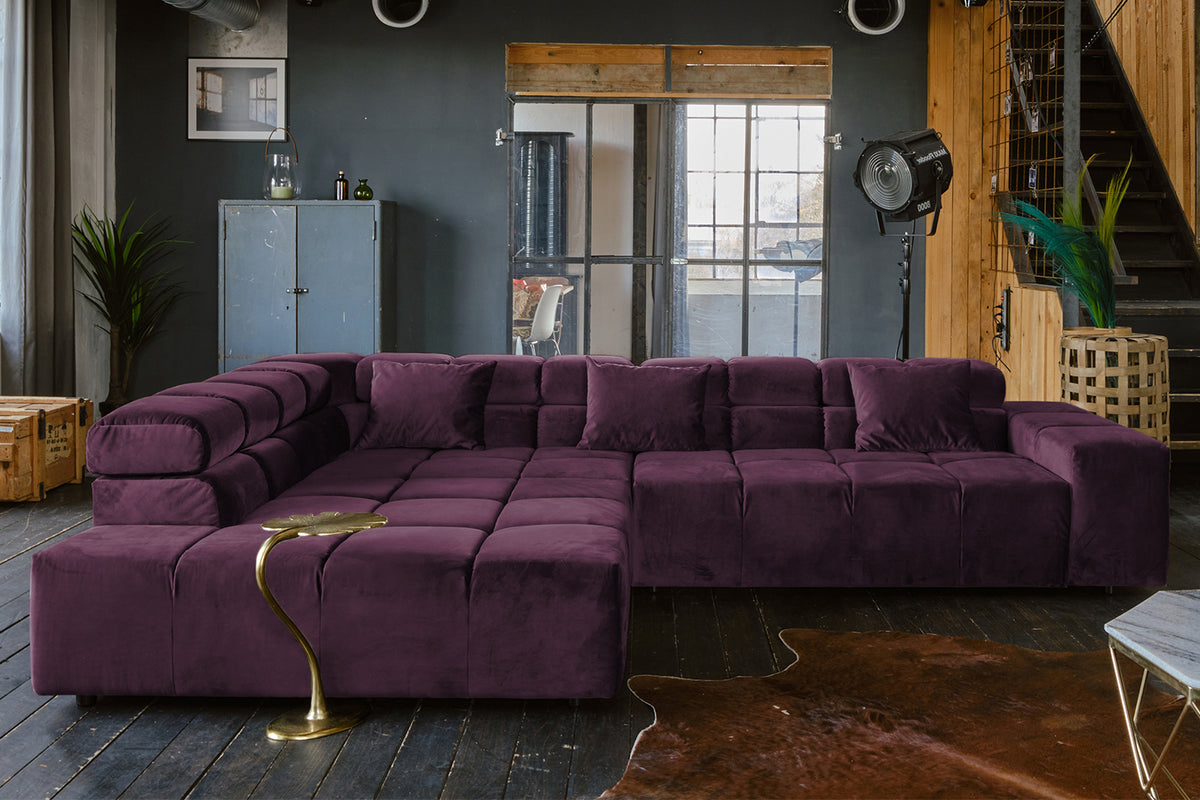 KAWOLA Sofa NEVADA Ecksofa Velvet purple, Links, Relaxfunktion