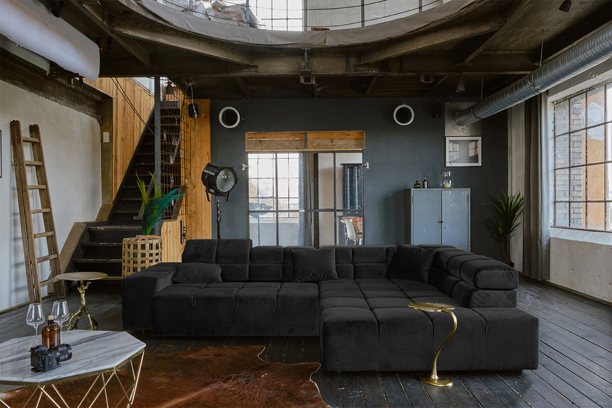 KAWOLA Sofa NEVADA Ecksofa Velvet schwarz
