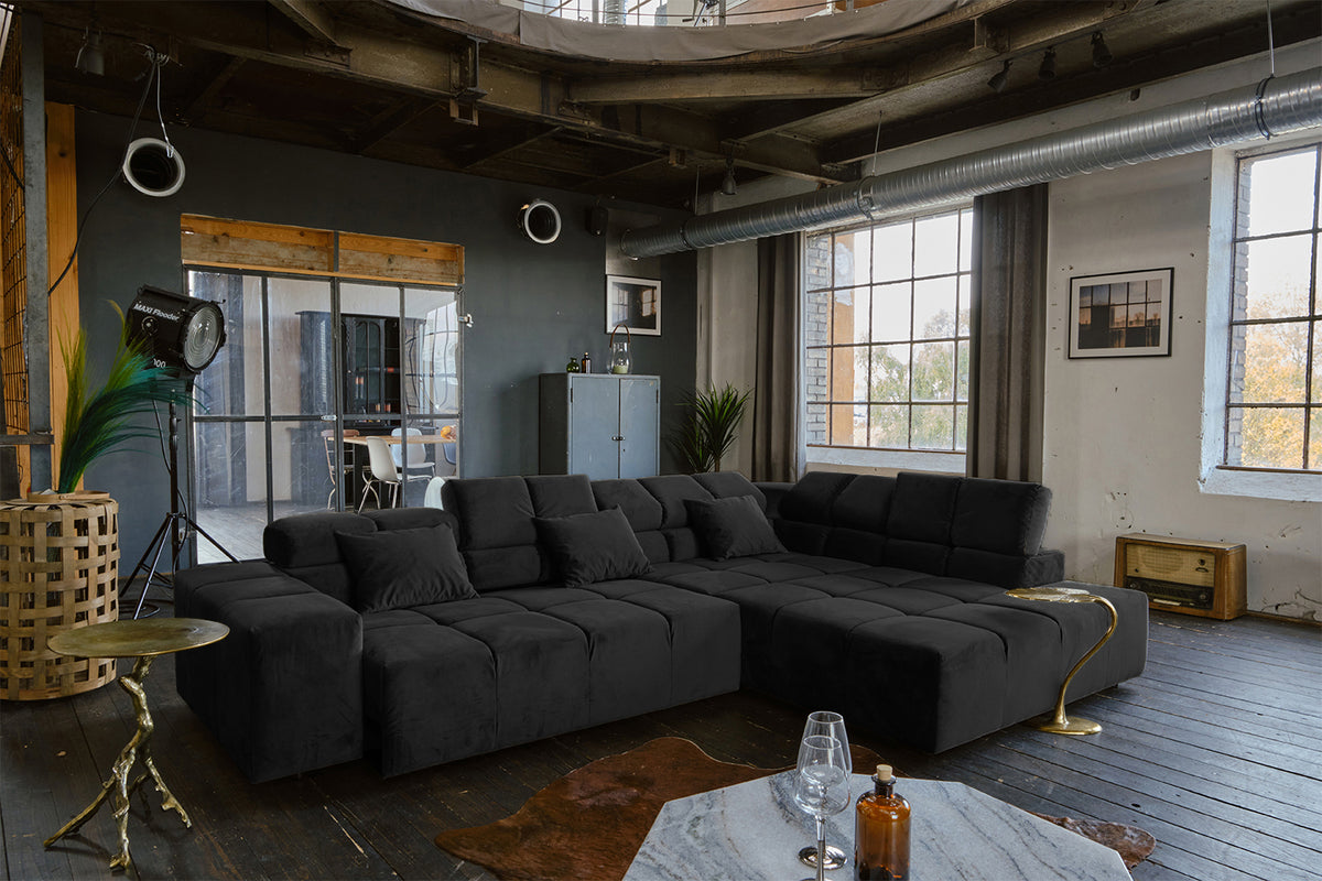 KAWOLA Sofa NEVADA Ecksofa Velvet schwarz