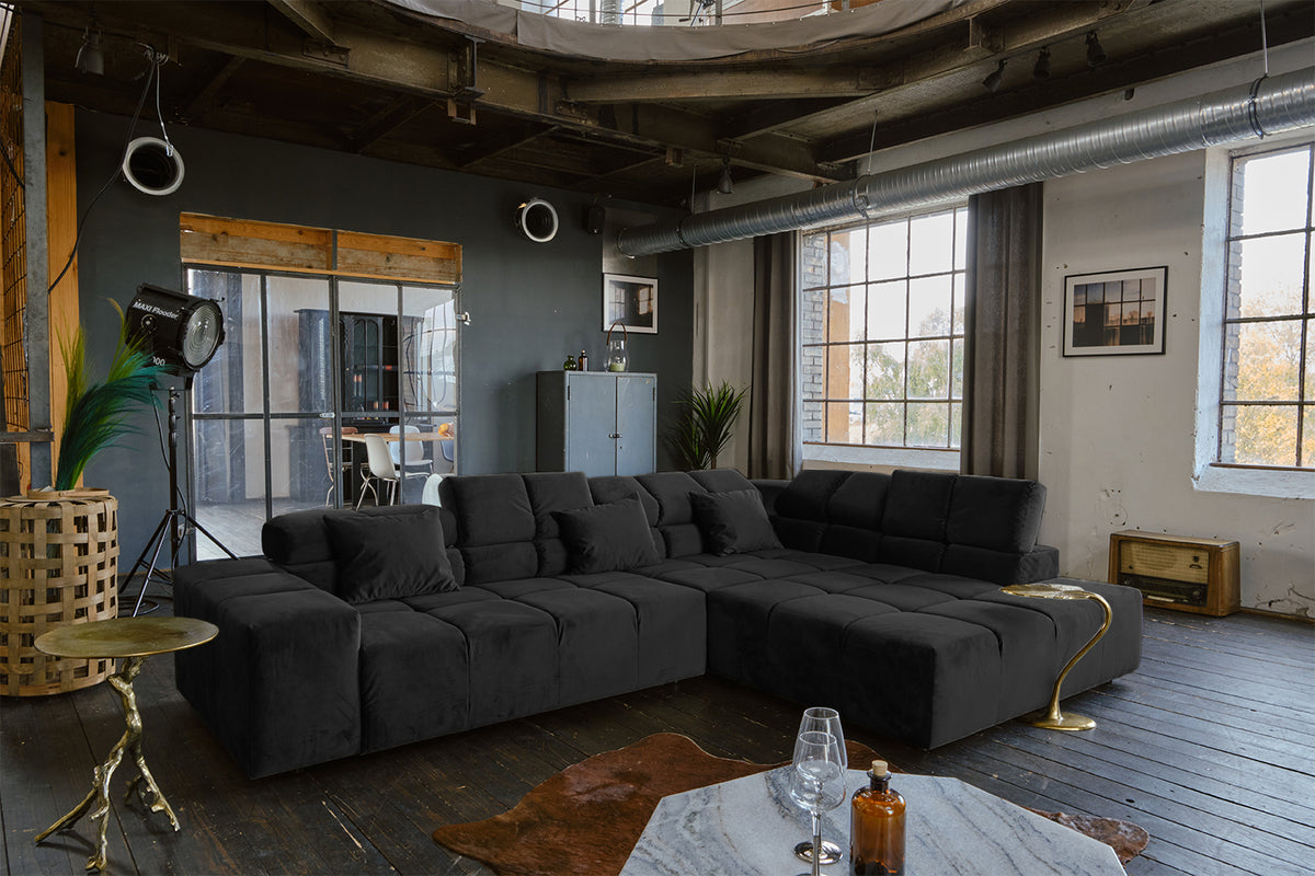 KAWOLA Sofa NEVADA Ecksofa Velvet schwarz