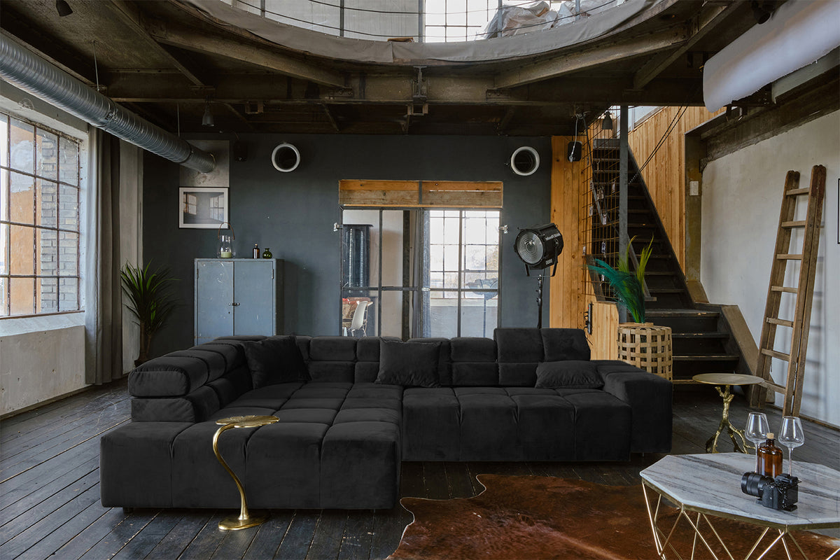 KAWOLA Sofa NEVADA Ecksofa Velvet schwarz