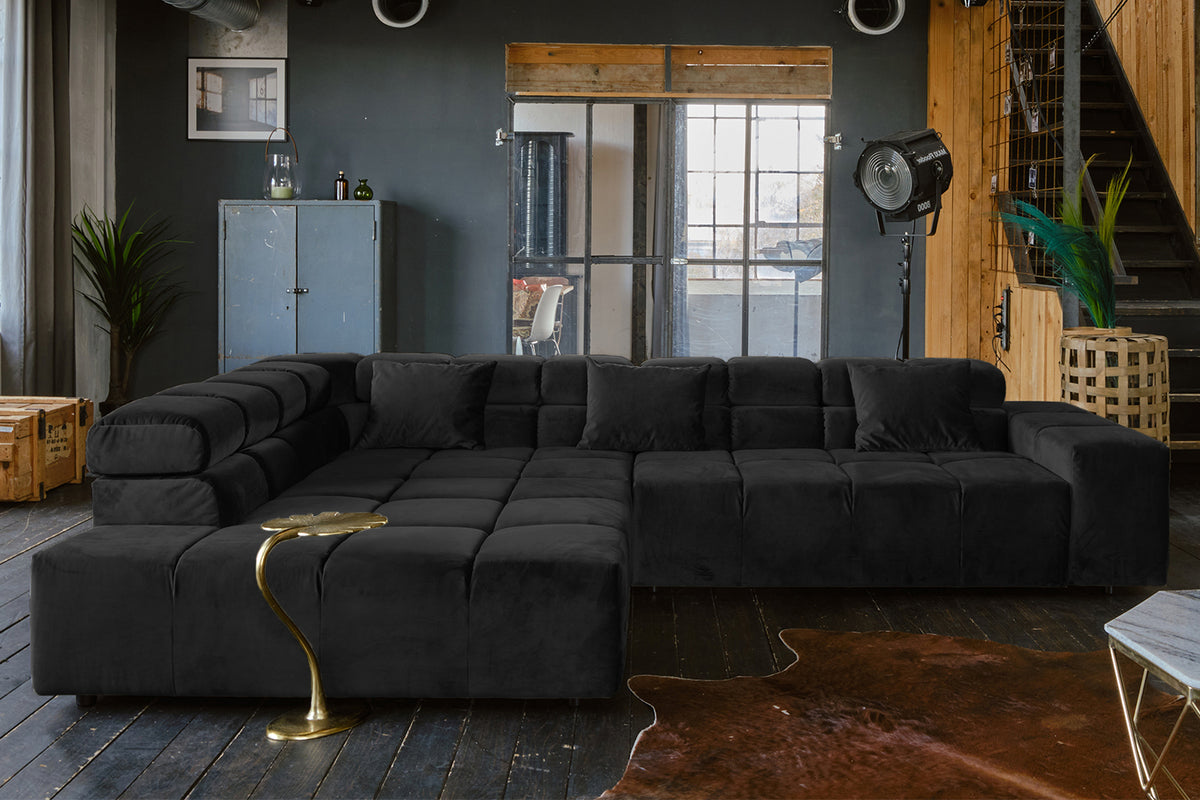 KAWOLA Sofa NEVADA Ecksofa Velvet schwarz, Links, Relaxfunktion