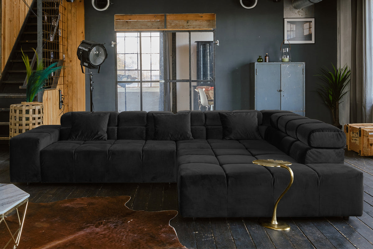 KAWOLA Sofa NEVADA Ecksofa Velvet schwarz, Rechts, Relaxfunktion