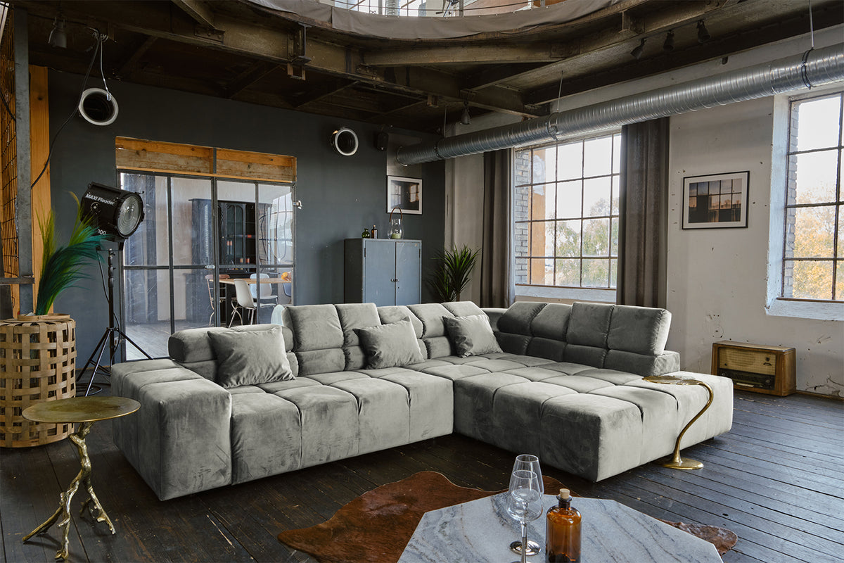 KAWOLA Sofa NEVADA Ecksofa Velvet silber