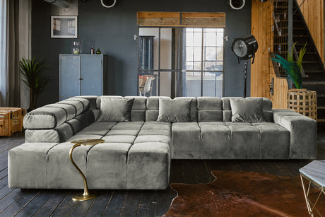 KAWOLA Sofa NEVADA Ecksofa Velvet silber, Links, Ohne Komfortfunktion