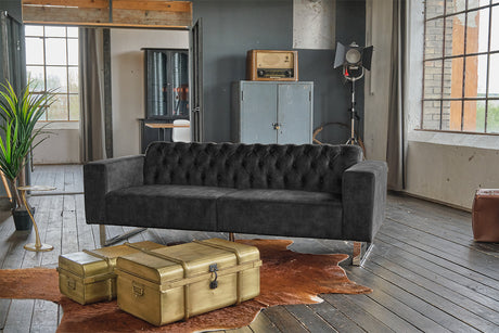 KAWOLA Sofa NILO 3-Sitzer Velvet Vintage anthrazit