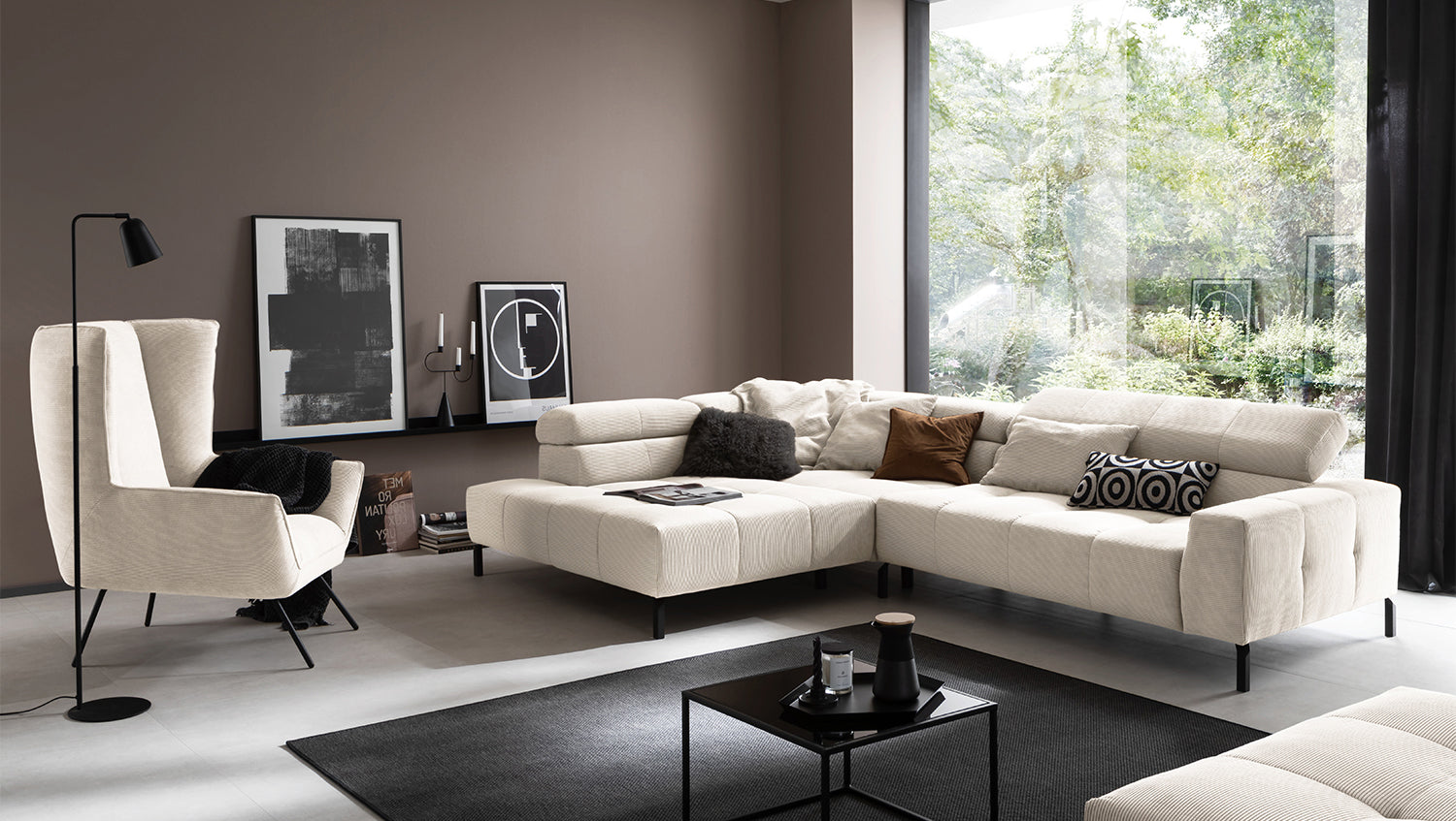 KAWOLA Sofa OHIO Ecksofa Feincord weiß, Links, Ohne Komfortfunktion